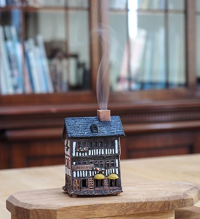 Ceramic Houses Collection - Collectible Handmade Miniature of Creperie in Mont St. Michel, France - Cone Incense Holder R325
