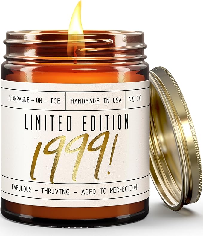 26th Birthday Gifts for Women - 'Limited Edition 1999' Soy Candle, w/Champagne on Ice I 26 Birthday Gifts for Women I 26th Gift for Her Ideas I 9oz Reusable Jar, 50Hr Burn, Made in USA