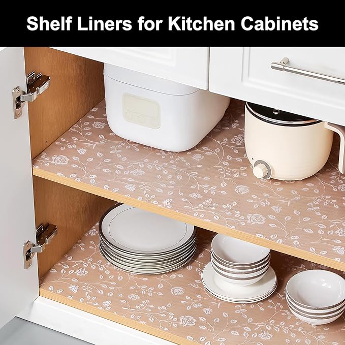 Cooyes Shelf Liner – Premium Non-Adhesive Cabinet & Drawer Liner for Kitchen – Waterproof Shelf Paper with Modern Pattern – Durable EVA Cabinet Mat – Easy to Cut
