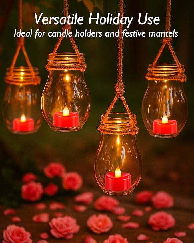 5plots Flameless Candles, 50Pcs Tea Lights Candles Battery Operated, Flameless Tealight Candles, Electric Tea Lights Votive Candles - Red - 1.5" x 1.25"- No Flicker
