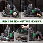 Mountain Waterfall Incense Burner，Backfall Incense Holder River, Incense Falls Meditation Decor for Room with Upgrade Incense Cones and Accessories (5in1 Palo Santo)