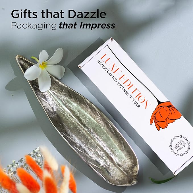 Raajsee Incense Holder Set with Nag Champa Incense, Leaf & Stick Burner, Brass Holder for Yoga, Meditation & Home Decor - Size 10x3 inches