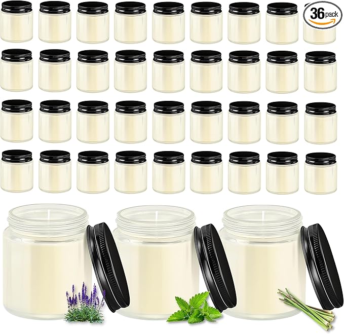 ACITHGL 36 Pcs 4oz Mini Mason Jar Candles Small Scented Candles Bulk Aromatherapy Ideal Souvenir Favors for Wedding Birthday Party (Sage, Mint, Citronella, Black)