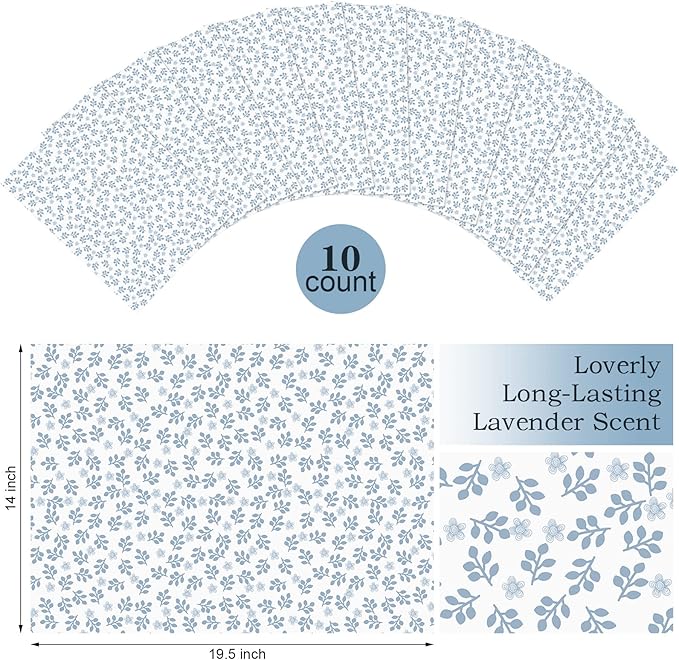 10 Sheets Drawer Liners for Dresser Scented Drawer Liners Non Adhesive Scented Paper for Fragrant Home Shelf Closet(Linen,Grass Style)