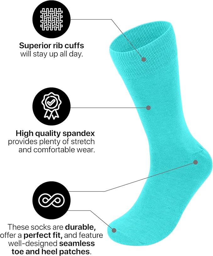 Feraricci Solid Color Casual Dress Socks for Men - Colorful & Comfortable Crew Socks