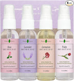 Linen and Room Spray Floral Gift Set, 4-Pack 60 mL (Lavender, Carnation, Rose, & Tulip) Natural Pillow Sprays Made with Pure Essential Oils & Minimal Ingredients, Bathroom Spray or Room Mist
