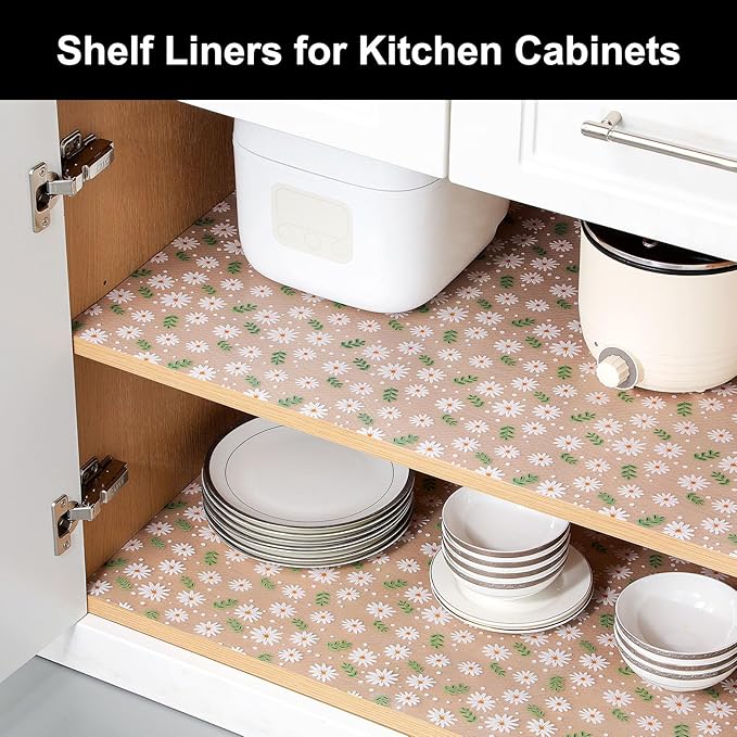 Cooyes Shelf Liner – Premium Non-Adhesive Cabinet & Drawer Liner for Kitchen – Waterproof Shelf Paper with Modern Pattern – Durable EVA Cabinet Mat – Easy to Cut