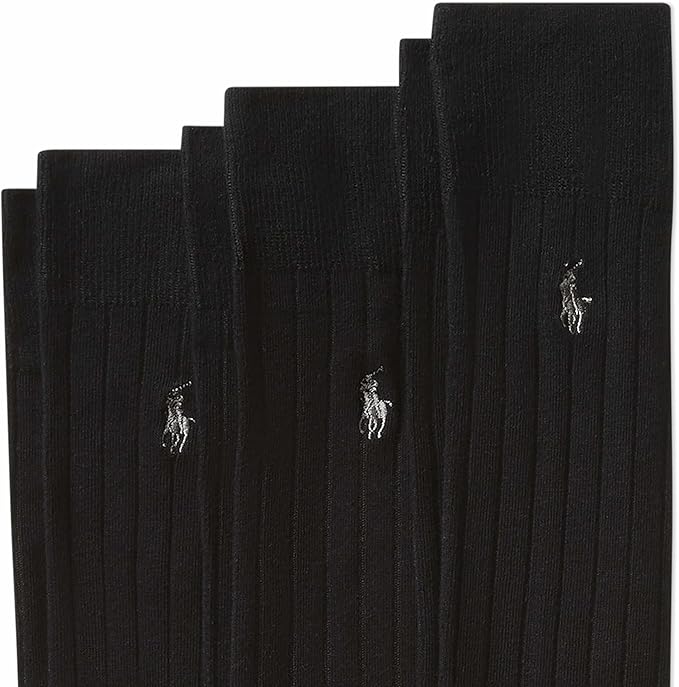 POLO RALPH LAUREN Mens Mercerized Cotton Ribbed Dress OTC Socks 3 Pair Pack Reinforced Cotton Comfort
