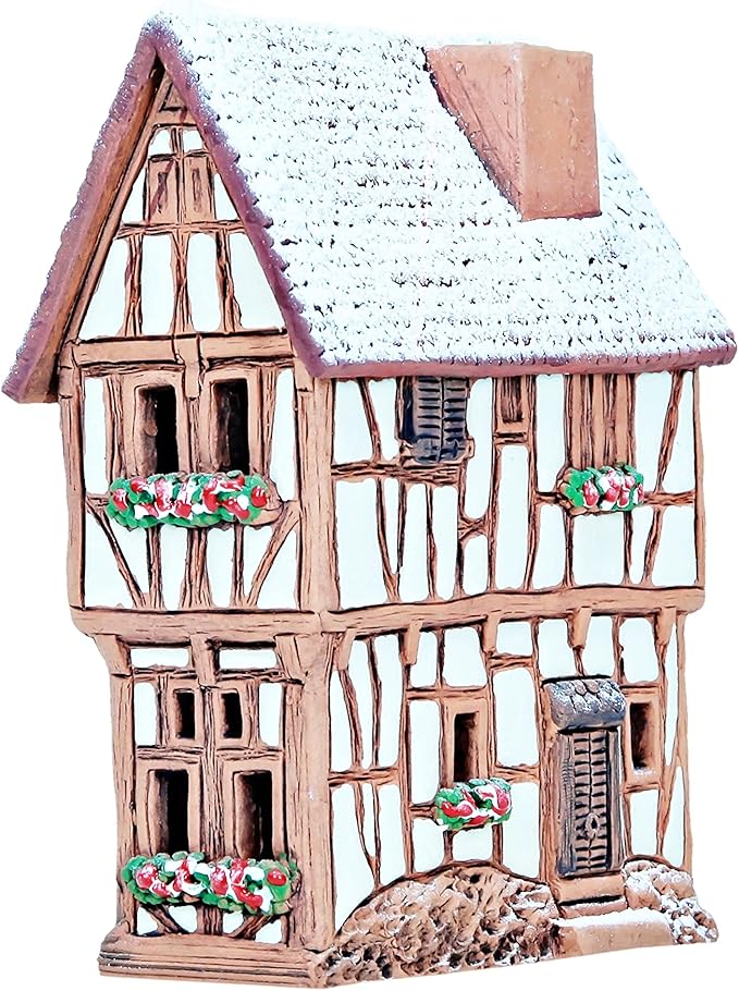Ceramic Houses Collection - Handmade Miniature of Historic Winery in Bernkastel-Kues, Germany - Candle, Cone Incense Holder R255, Winter Edition