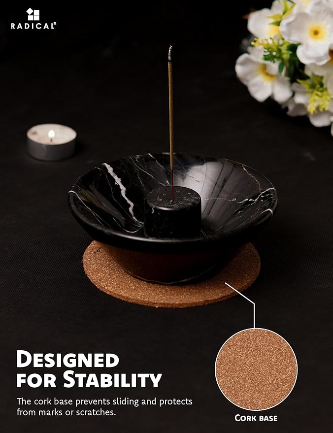 Radicaln Marble Incense Holder 5.5" Inches Black Handmade Palo Santo Stick for Home Décor, Modern Incense Holder for Sticks, Citronella incenses Stick for Room & Office Aromatherapy