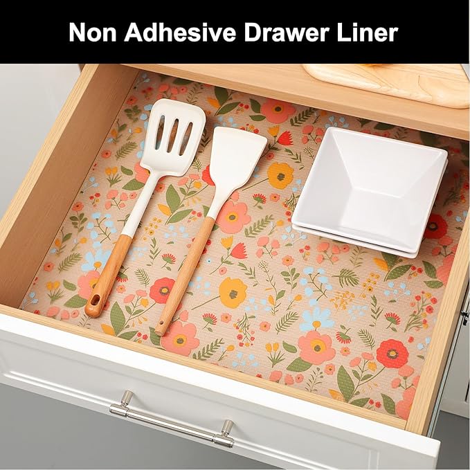 Cooyes Shelf Liner – Premium Non-Adhesive Cabinet & Drawer Liner for Kitchen – Waterproof Shelf Paper with Modern Pattern – Durable EVA Cabinet Mat – Easy to Cut