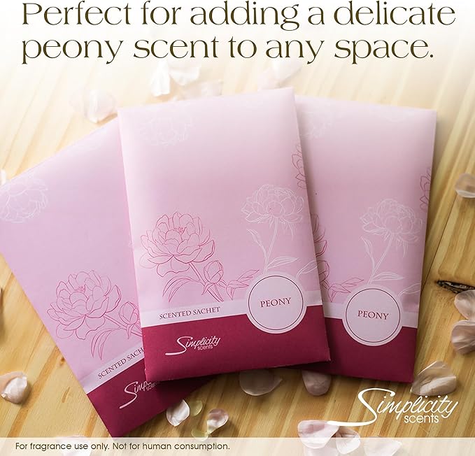 Peony Scented Sachets Pack of 3, Spring and Summer - Long-Lasting Scented Bags, Home Fragrance, Air Freshener & Deodorizer for Closet, Room, Drawer, or Cars, Made in USA
