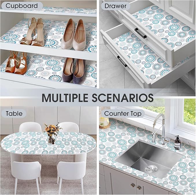 Drawer and Shelf Liner, Non-Slip Kitchen Cabinet Liners Non-Adhesive Thick Strong Grip Waterproof Washable Mats Protect Dresser Shelves Cupboard Bathroom Cabinets, Spiral, 24 in X 30 FT