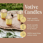 Mister Candle Pine Scented Holiday Votives Candles, Mini Artisan Gold Jars, Christmas Candles with Essential Oils Made in USA, 15 Hr Burn Time, (Mistletoe, Set of 12)
