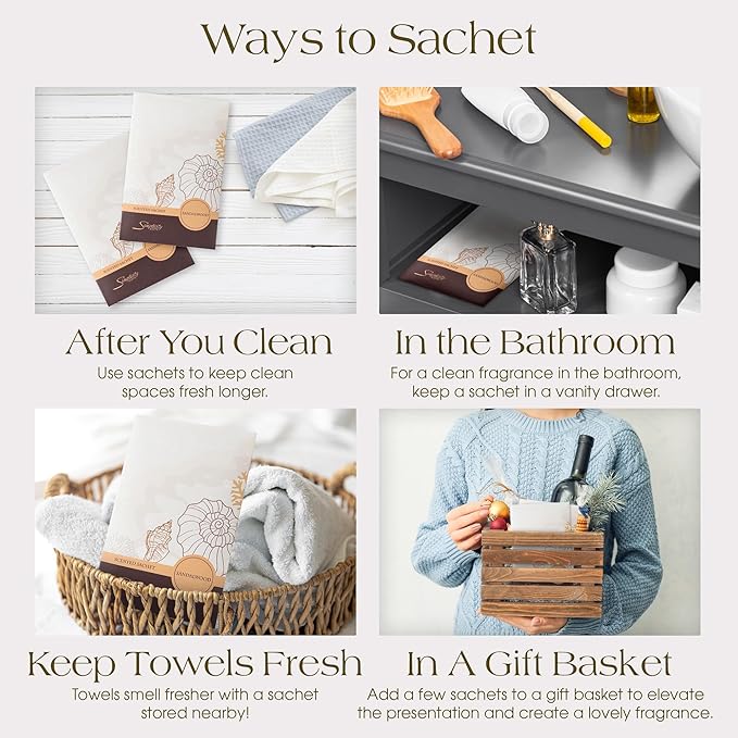 Sandalwood Scented Sachets Pack of 6, Everyday - Long-Lasting Scented Bags, Home Fragrance, Air Freshener & Deodorizer for Closet, Room, Drawer, or Cars, Made in USA