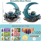 Moon Backflow Incense Burner,Ceramic Incense Cone Holder, Incense Waterfall Fountain,Backflow Incense Holder with 60 Backflow Incense Cones and 40 Incense Sticks