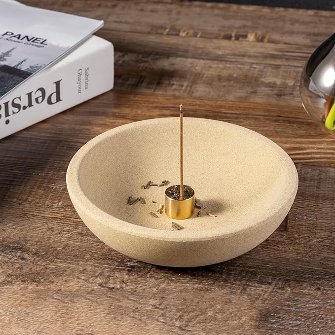 Koville Natural Marble Incense Holder, Incense Holder for Sticks with 9 Holes, Handmade Incense Burner Ash Catcher for Meditation Yoga SPA, Balsam Fir/Palo Santo/Sage/Cone (Sandstone-Brown)