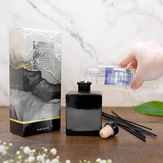 Urban Naturals Reed Diffuser Oil Refill Lavender Vanilla with Creamy Vanilla, White Woods 8 oz + Free Reed Sticks, Made in The USA