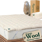 Organic Merino Wool Mattress Topper - Luxury Pillow Top Mattress Pad, Handmade, Non-Toxic, Cooling & Hypoallergenic, Natural Back Pain Relief, Sustainable Bedding (Queen)