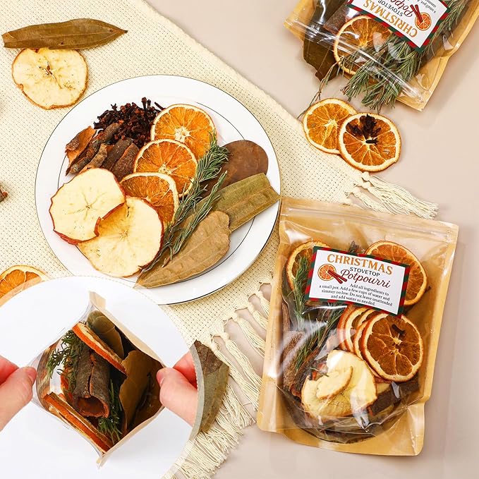 6 Pack Potpourri Simmer Kit 480g Christmas Stovetop Potpourri with Stickers Warm Holiday Scent Winter Natural Non Toxic Home Fragrance for Xmas Scent Stocking Stuffer Gifts