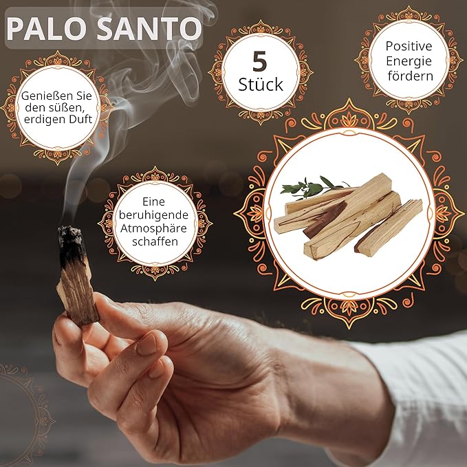 Danilovo Smudging Kit – 5 Palo Santo Sticks, 1 White Sage Smudge Stick and 50 pcs Chakra Colors Beeswax Taper Candles Set for Meditation, Cleansing, and Spiritual Practices
