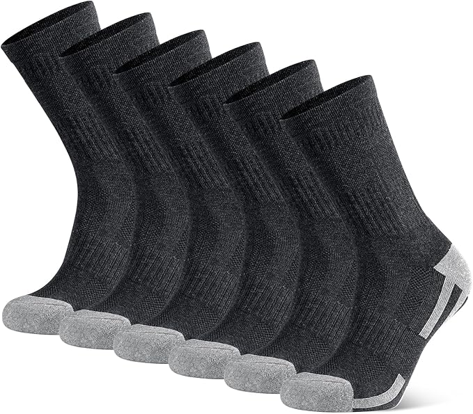Men's Cotton Crew Work Socks, 3 Pairs Cushioned Moisture-Wicking Athletic Socks for Hiking Sports Running
