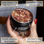 Dr. Killigan's Cedarwood Chip Canisters - Moth Repellent for Closets, Cedar Blocks for Clothes Storage, Drawer Deodorizers, 6 Reusable Tins with Wood Shavings