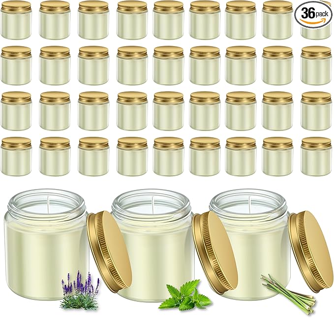 ACITHGL 36 Pcs 4oz Mini Mason Jar Candles Small Scented Candles Bulk Aromatherapy Ideal Souvenir Favors for Wedding Birthday Party (Sage, Mint, Citronella, Gold)