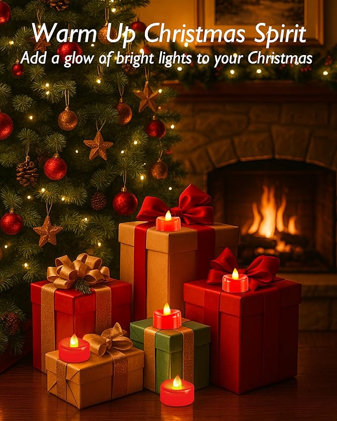 5plots Flameless Candles, 50Pcs Tea Lights Candles Battery Operated, Flameless Tealight Candles, Electric Tea Lights Votive Candles - Red - 1.5" x 1.25"- No Flicker