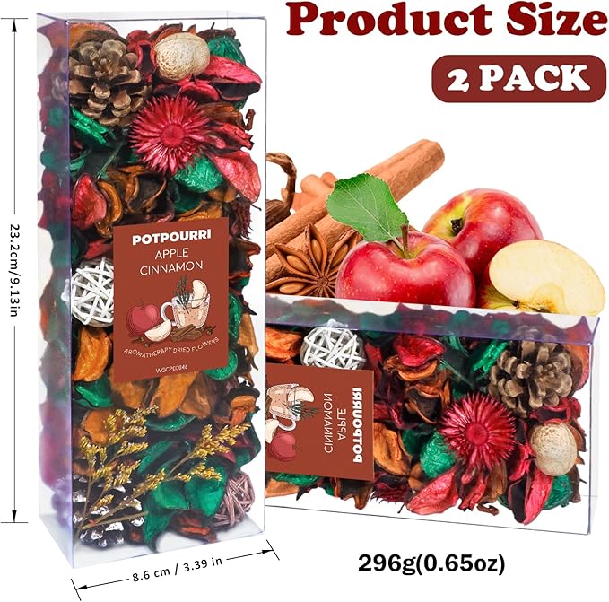 SCENTORINI Potpourri Bags, Potpourri Vase Filler, 10.44 oz Apple Cinnamon Scented Bowl Fillers for Home Decor, Dried Flower for Coastal Bathroom Beach Decor