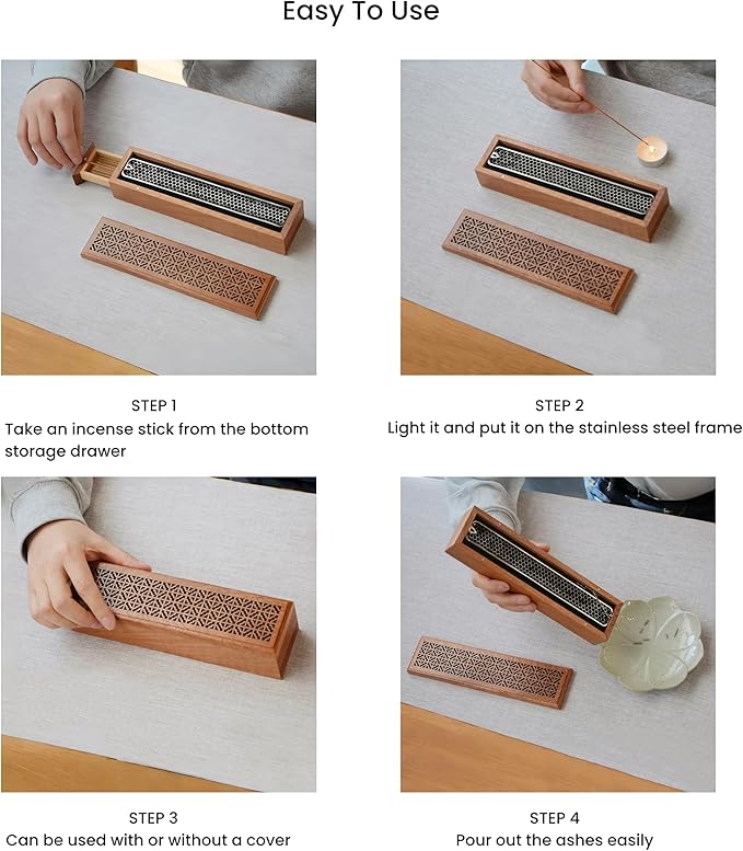 Incense Holder Burner,Coffin Incense Storage Box Holder for Sticks, Wooden Incense-Stick Holder & Ash Catcher for Meditation/Yoga Room/Bedroom/studyroom/Office (Incense Holder with Storage)