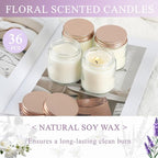 ACITHGL 36 Pcs 4oz Mini Mason Jar Candles Small Scented Candles Bulk Aromatherapy Ideal Souvenir Favors for Wedding Birthday Party (Freesia, Lavender, Jasmine, Pink)