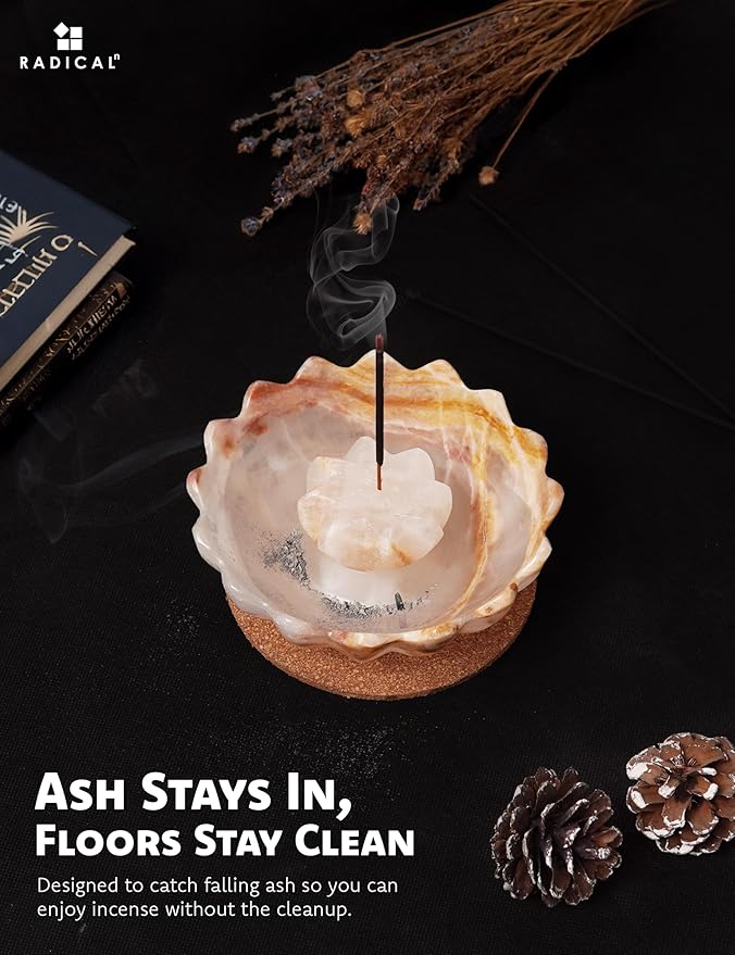 Radicaln Marble Incense Holder 5.5" Inches White Onyx Handmade Incense Ashtray with 9 Incense Holes - Modern Incenses Burner for Home Décor - Incenses-Sticks