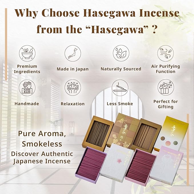 Hasegawa Original Japanese Low Smoke Incense | 3-Variety Pack | Blends of Agarwood, Sandalwood, Rose, and Sakura (Cherry Blossom) Scents (2 Agarwood & Sandalwood + Sakura)