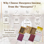 Hasegawa Japanese Low Smoke Mini Incense 3-Variety Pack (Total 140g) | Tranquil Essence with Siamese Agarwood & Sandalwood, Floral Rose, and Sakura | Refined Japanese Blends