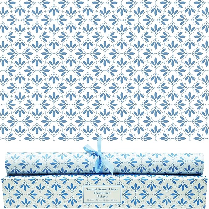 SCENTORINI 15 Sheets Drawer Liners for Dresser, Linen Scented Drawer Liners, Drawer Paper Liner 14.3x19.5 Inch, for Fragrant Drawer Liners for Home Shelf Closet