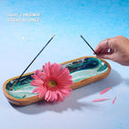 Folkulture Incense Holder or Incense Burner, Modern Incense Holder for Sticks, Ash Catcher or Insence-Stick Holder for Home Décor, 12 Inch Long for Home Decor, Mango Wood, Green Agate