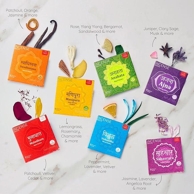 7 Chakra Incense Brick Super Set by Aromafume | 63 bricks & Tree of Life Exotic Burner | Smokeless Incense Set for Chakra Balance | Yoga & Meditation Gifts