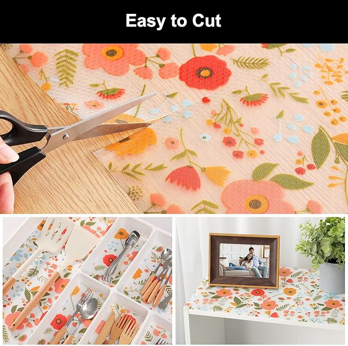 Cooyes Shelf Liner – Premium Non-Adhesive Cabinet & Drawer Liner for Kitchen – Waterproof Shelf Paper with Modern Pattern – Durable EVA Cabinet Mat – Easy to Cut