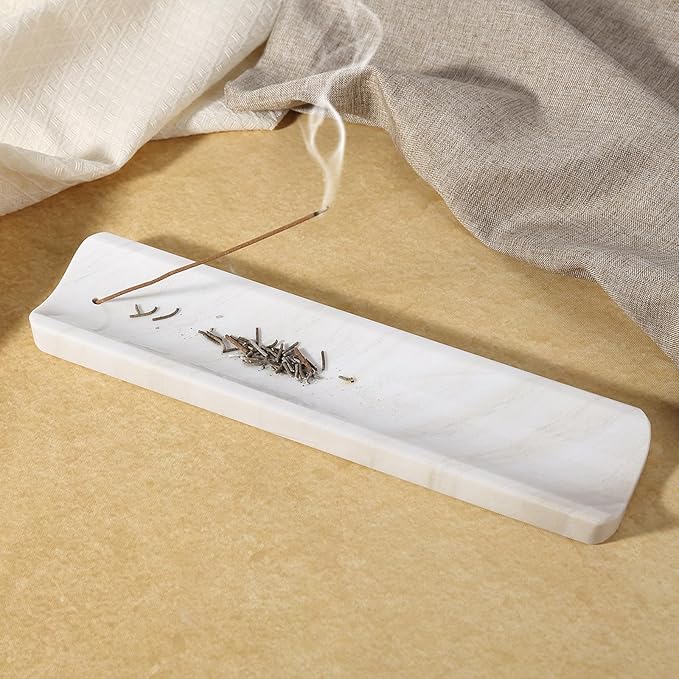 Koville Marble Incense Holder, Incense Holder for Sticks, Incense Sticks Holder Ash Catcher for Meditation Yoga SPA, Natural Stone Incense Burner, Home Table Decor (White)