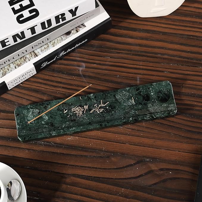 Koville Marble Incense Holder, Incense Holder for Sticks, Incense Sticks Holder Ash Catcher for Meditation Yoga SPA, Natural Stone Incense Burner, Home Table Decor (Green)