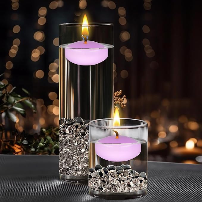 Mega Candles 12 pcs Unscented Lavender Floating Candles, Hand Poured Wax Candle 2 Inch Diameter, Home Décor, Wedding Receptions, Centerpieces, Occasions, Events, Festivities, Meditations, Spas