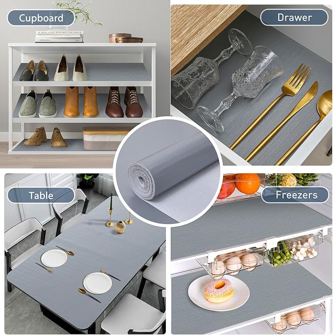 Shelf and Drawer Liner, Kitchen Cabinet Liners Non-Adhesive Thick Non-Slip Waterproof Washable Fragrant Mats Protect Dresser Shelves Cupboard Bathroom Cabinets, Gray, 24 in X 20 FT