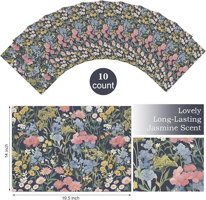 10 Sheets Drawer Liners for Dresser Scented Drawer Liners Non Adhesive Scented Paper for Fragrant Home Shelf Closet(Lavender,Retro Flowers)