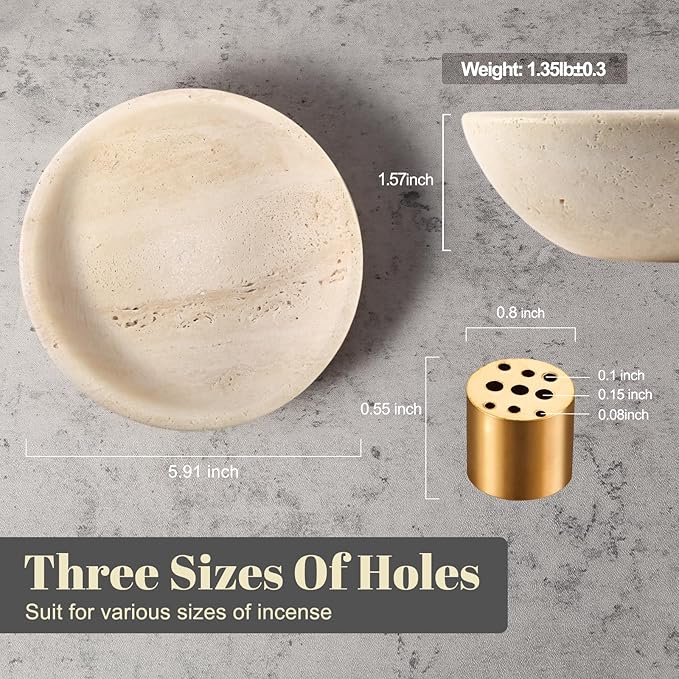 Koville Natural Marble Incense Holder, Incense Holder for Sticks with 9 Holes, Handmade Incense Burner Ash Catcher for Meditation Yoga SPA, Balsam Fir/Palo Santo/Sage/Cone (Travertine)