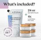 Azuna Air Freshener & Odor Eliminator for Strong Odor | 4 Room Kit Includes (4) Empty Luxe Glass Jar & 24oz Gel Refill with Tea Tree Essential Oil | Aromatherapy | Last 60-90 Days