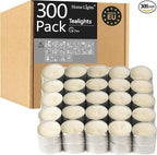 HomeLights Unscented White Tealight Candles -300 Packs, 6 to 7 Hour Burn Time Smokeless, Mini Votive Paraffin Candles with Cotton Wicks for Shabbat, Weddings, Christmas