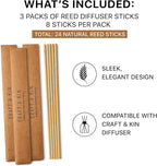 Craft & Kin Reed Diffuser Sticks – 3 Pack of 8 Natural Rattan Sticks per Pouch – Home Fragrance Refill, Eco-Friendly Reed Replacement for Essential Oil Diffusers