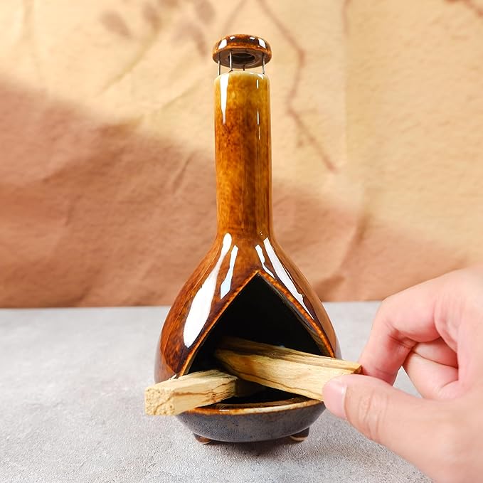Premium Ceramic Palo Santo Holder - Mini Chiminea for Sage & Incense - High-Temperature (1200°C) Cleansing Design for Energy Purification - Perfect for Yoga, Meditation, and Aromatherapy