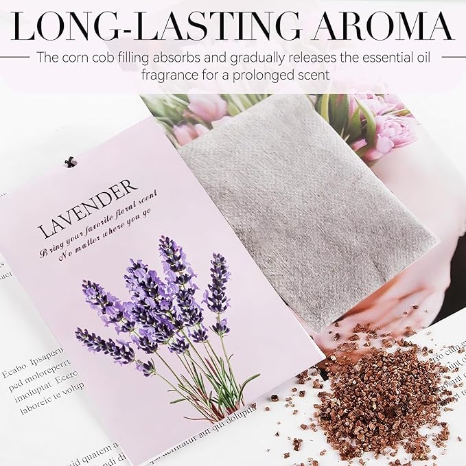Lavender Scented Sachet Bags - 12 Pack Closet Freshener Odor Eliminator, Long Lasting Home Fragrance for Drawers, Wardrobes & Cars, House Smell Good Products, Air Freshener for Closet